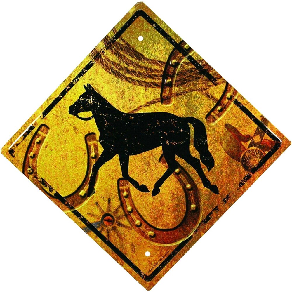 Rivers Edge Horse Crossing Tin Sign Embossed Horseshoe Brown 11.5 x 11.5-in NEW